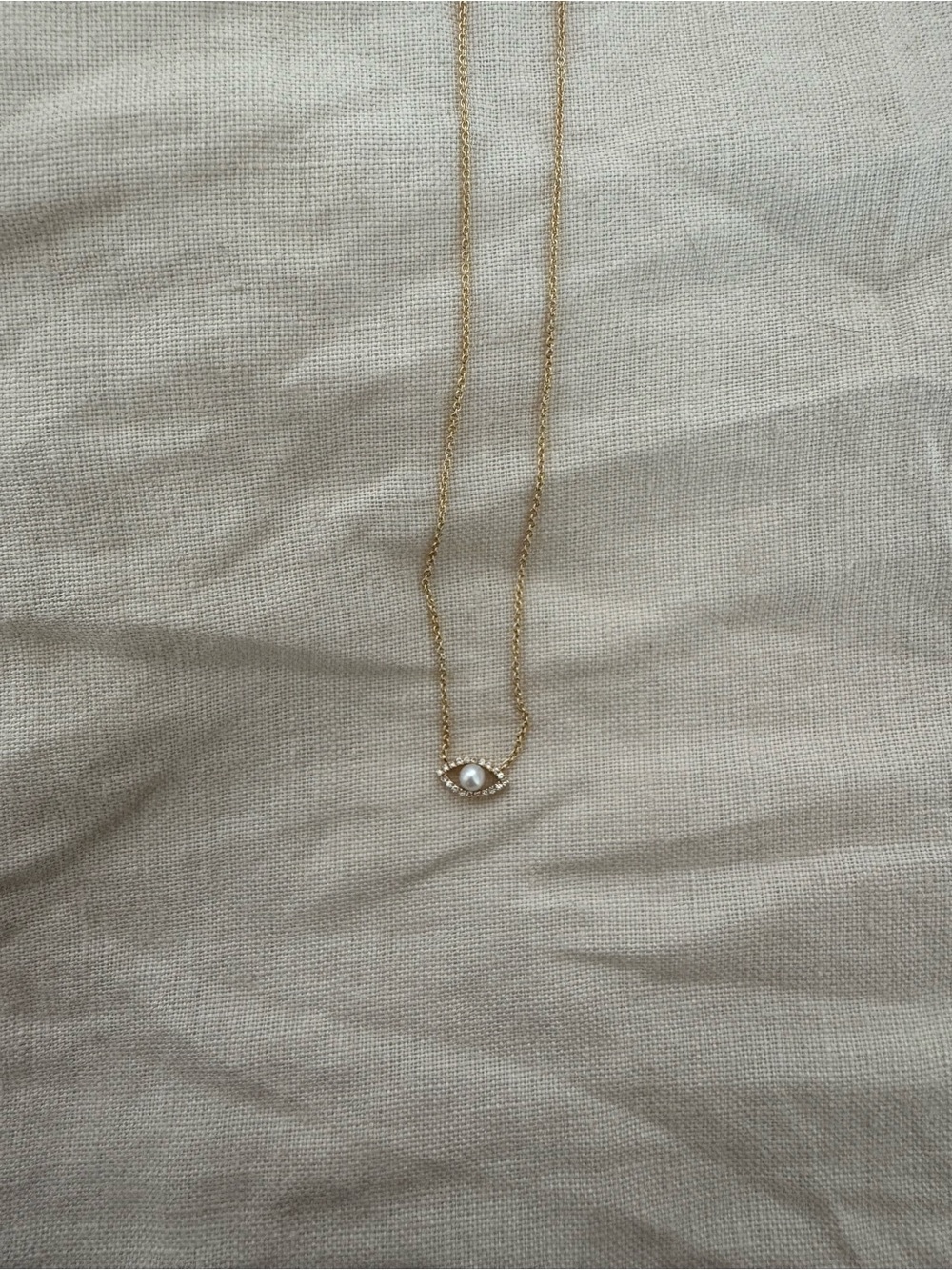 Gold Pearl Eye Pendant Necklace 18k Solid Gold